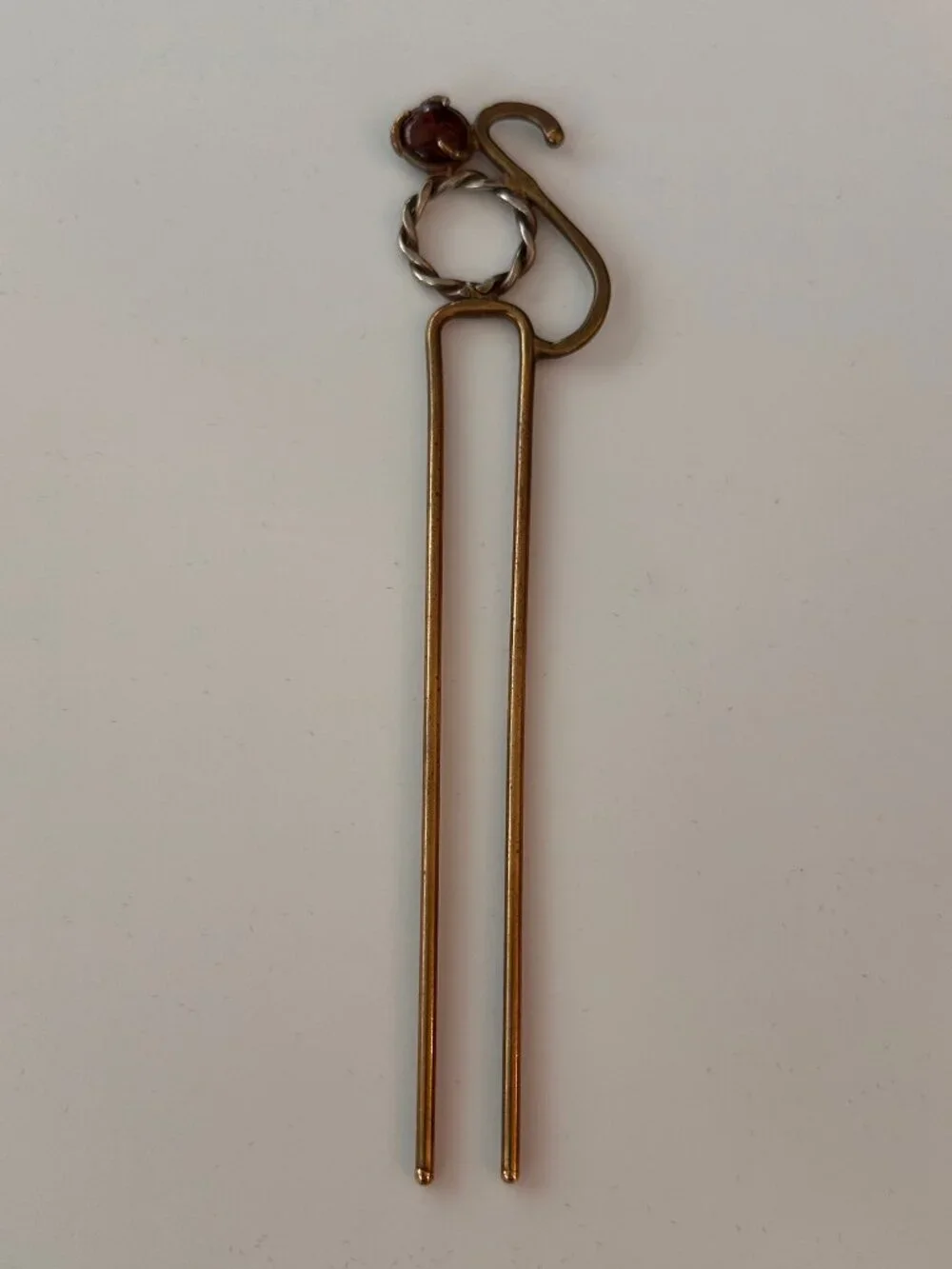 Brass and Crystal Hair Pin